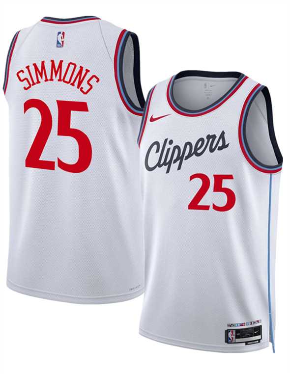 Men%27s Los Angeles Clippers #25 Ben Simmons White 2024-25 Stitched Jersey Dzhi
